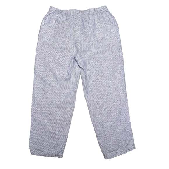 Quince 100% European Linen Pants Blue White Pinstripe Cropped Size Medium Preppy - Picture 3 of 9